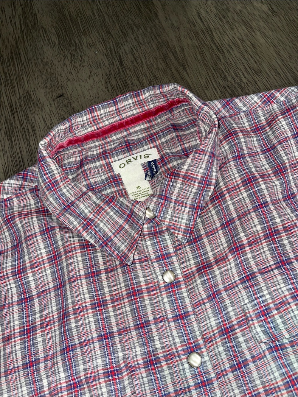 Orvis Passport Women’s Sz 20 (XL/XXL) Pearl Snap Pink/Blue Plaid Button Up